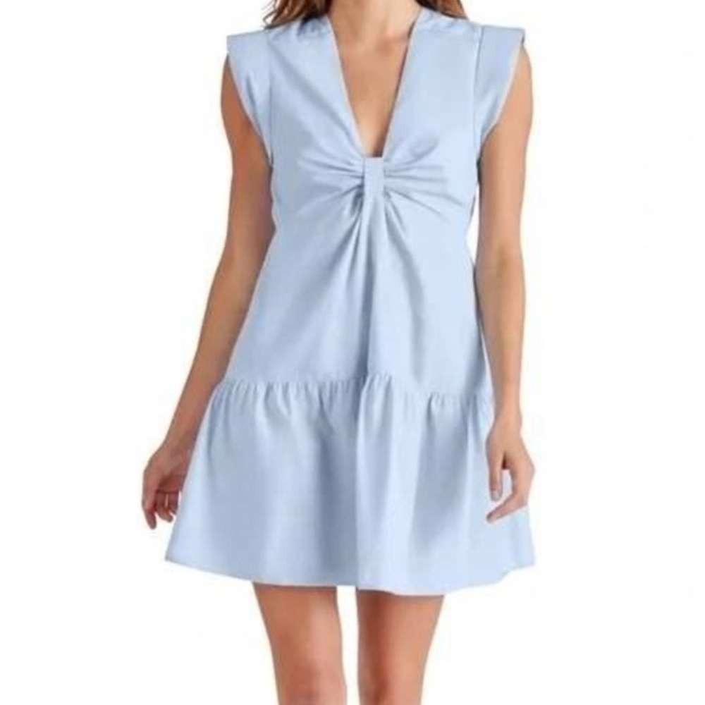 Steve Madden Mini Dress Tie Front Bow Empire Waist Casual Blue Size L NEW NWT